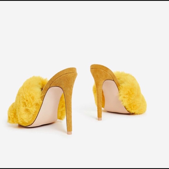 Yellow Faux Fur Mule Heels - Picture 4 of 6